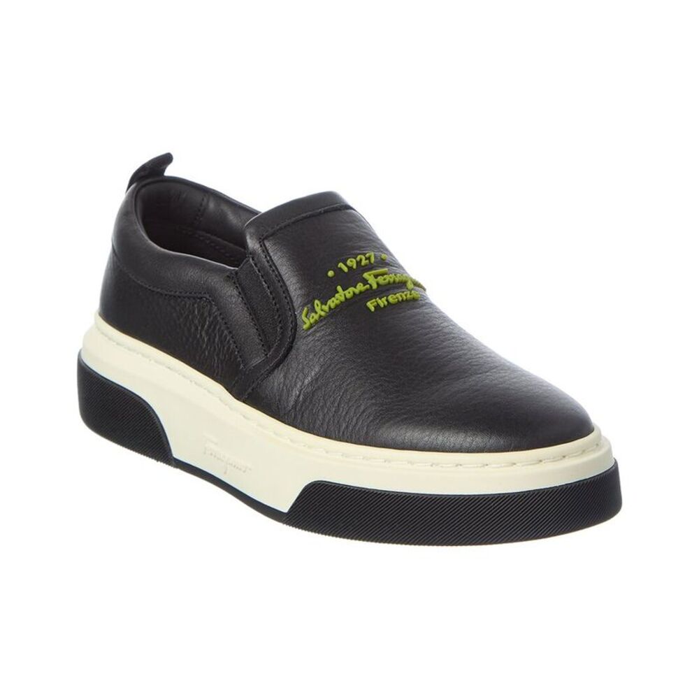 Ferragamo Leather Slip On Sneaker, Black